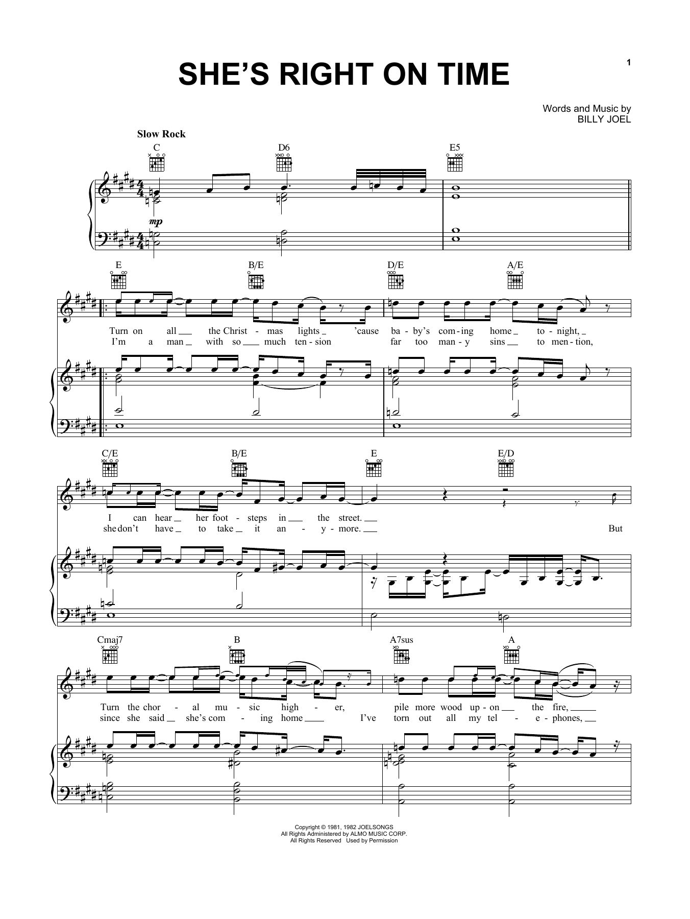 Billy Joel She's Right On Time Sheet Music