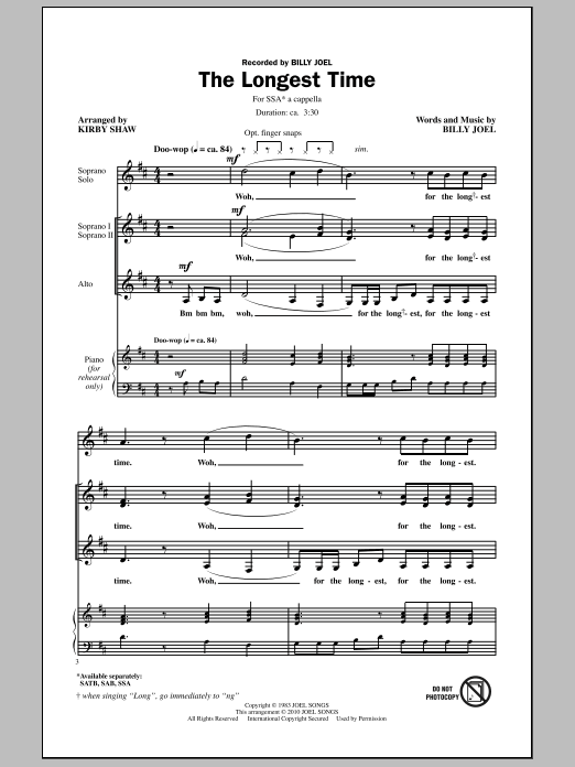 Billy Joel The Longest Time (arr. Kirby Shaw) Sheet Music
