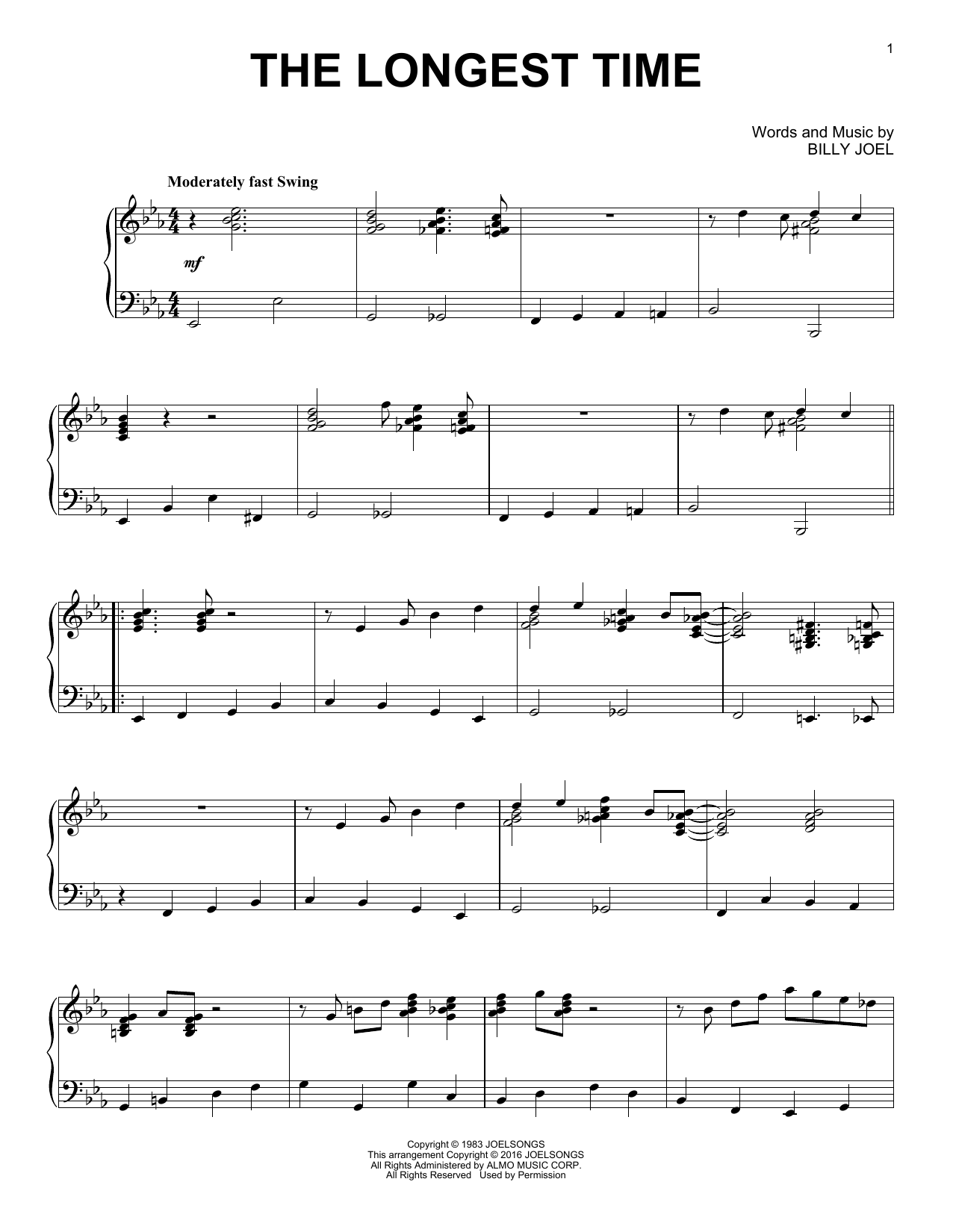 Billy Joel The Longest Time [Jazz version] Sheet Music