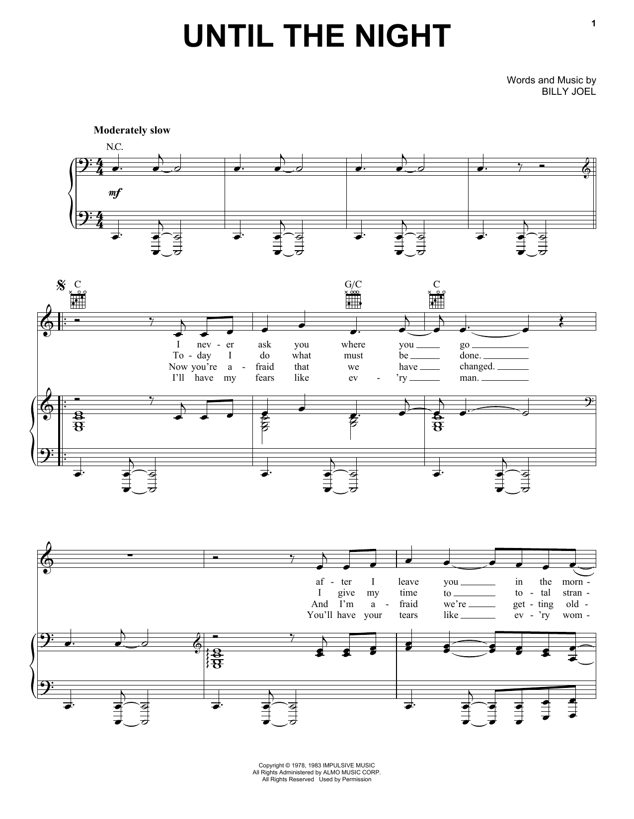 Billy Joel Until The Night Sheet Music
