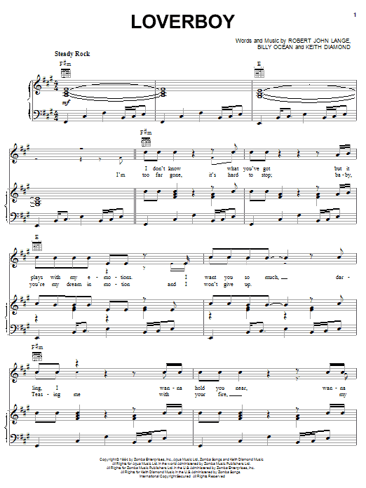 Billy Ocean Loverboy Sheet Music