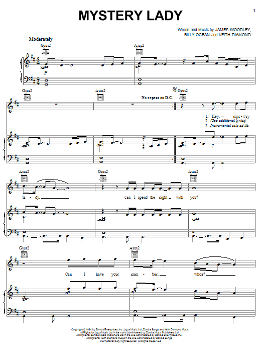 Billy Ocean Mystery Lady Sheet Music