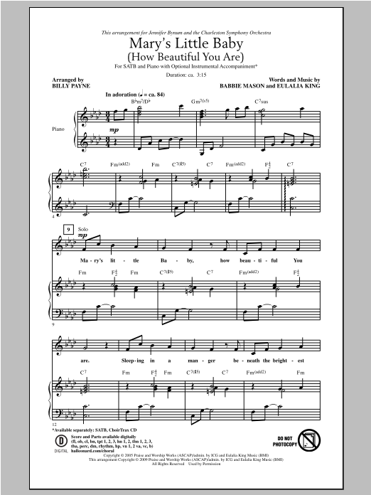Billy Payne Mary's Little Baby (How Beautiful You Are) Sheet Music