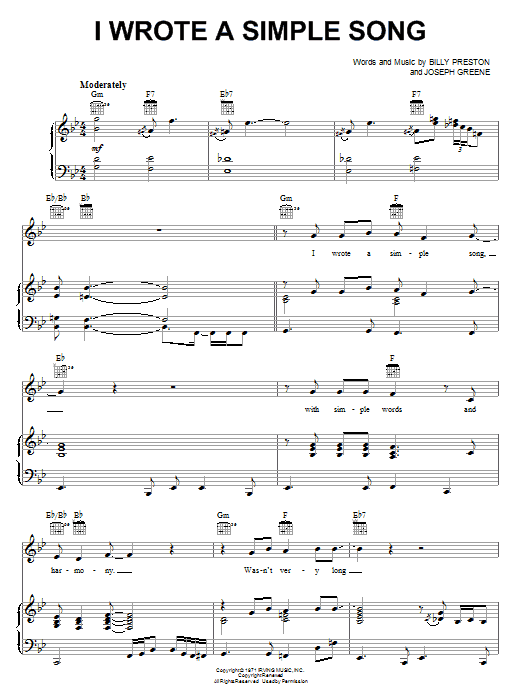 Billy Preston I Wrote A Simple Song Sheet Music