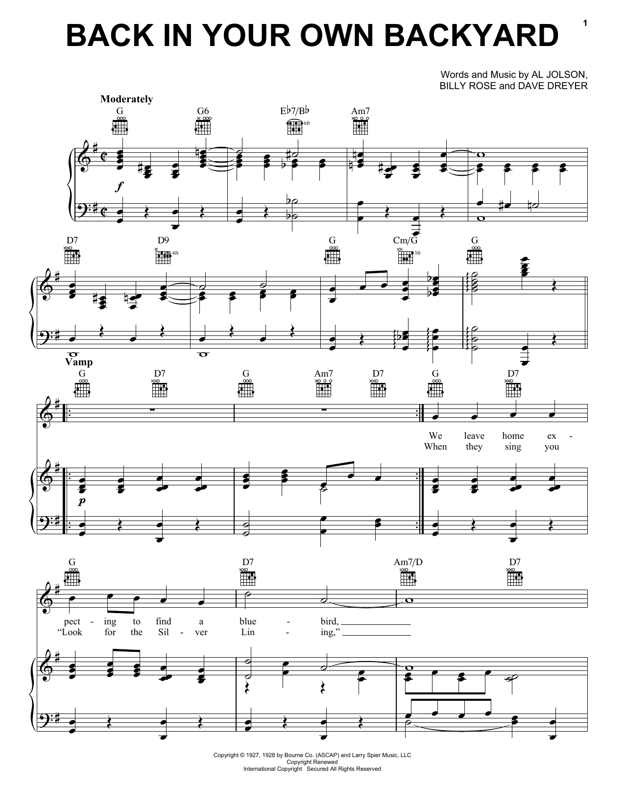 Billy Rose Back In Your Own Backyard Sheet Music