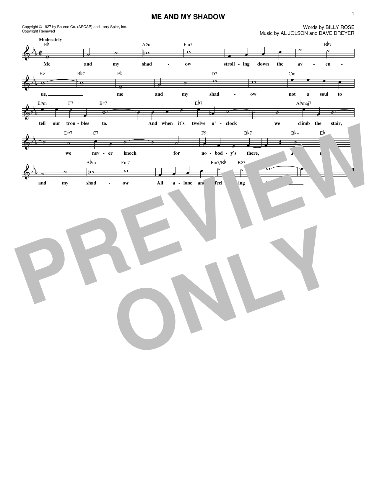 Billy Rose Me And My Shadow Sheet Music