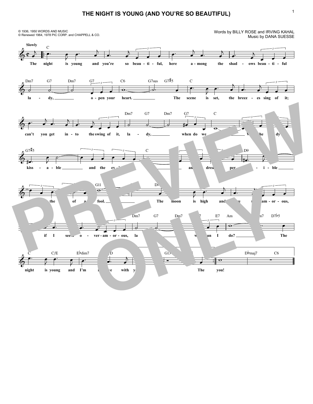 Billy Rose The Night Is Young (And You're So Beautiful) Sheet Music