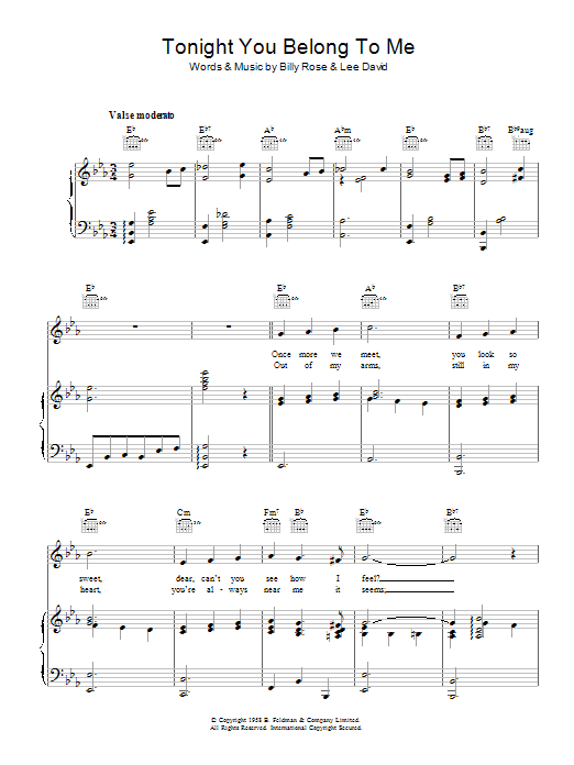 Billy Rose Tonight You Belong To Me Sheet Music