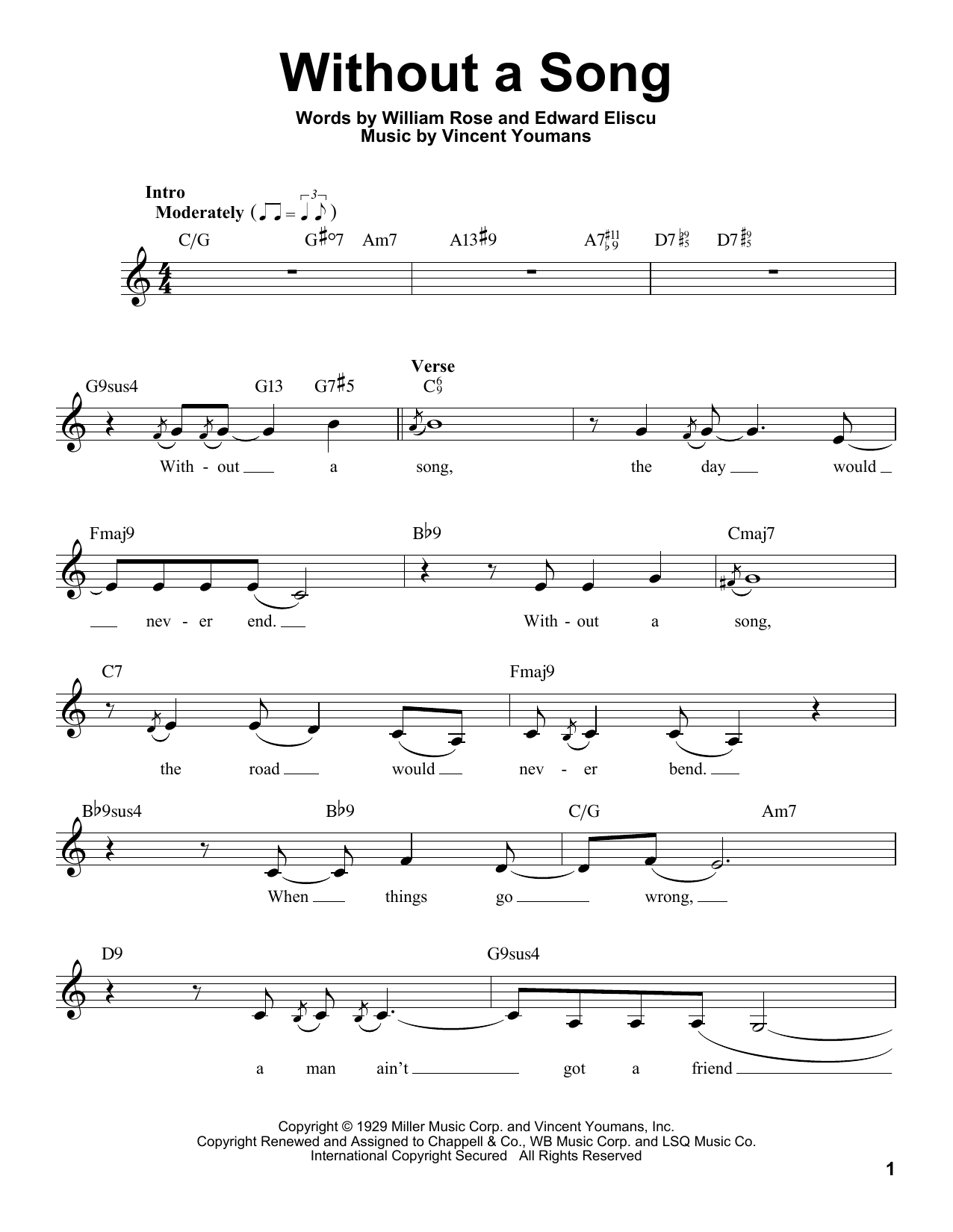 Billy Rose Without A Song Sheet Music