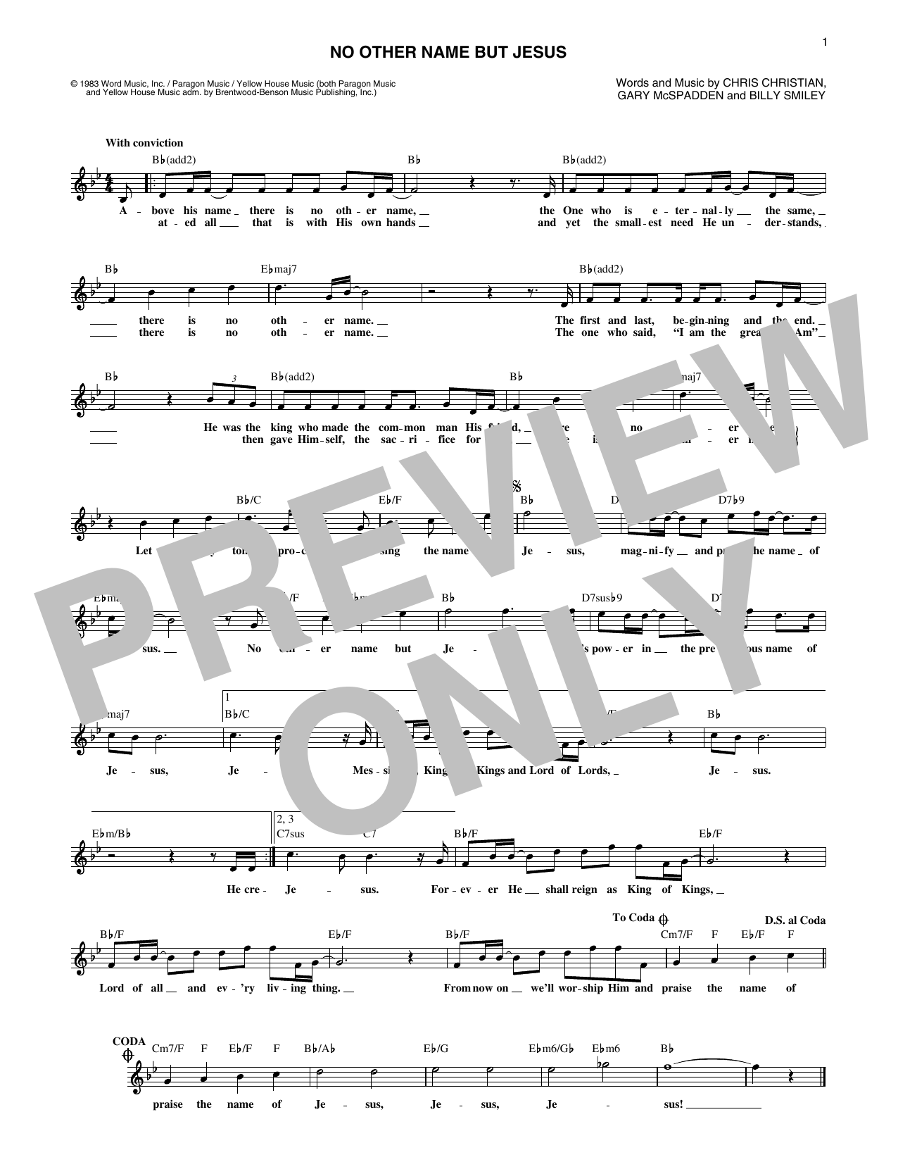 Billy Smiley No Other Name But Jesus Sheet Music
