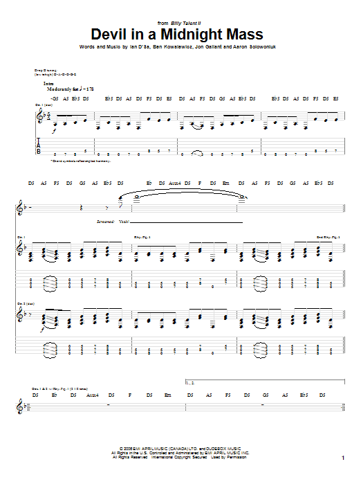 Billy Talent Devil In A Midnight Mass Sheet Music