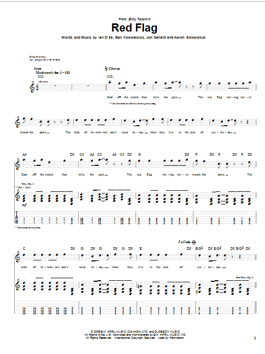 Billy Talent Red Flag Sheet Music