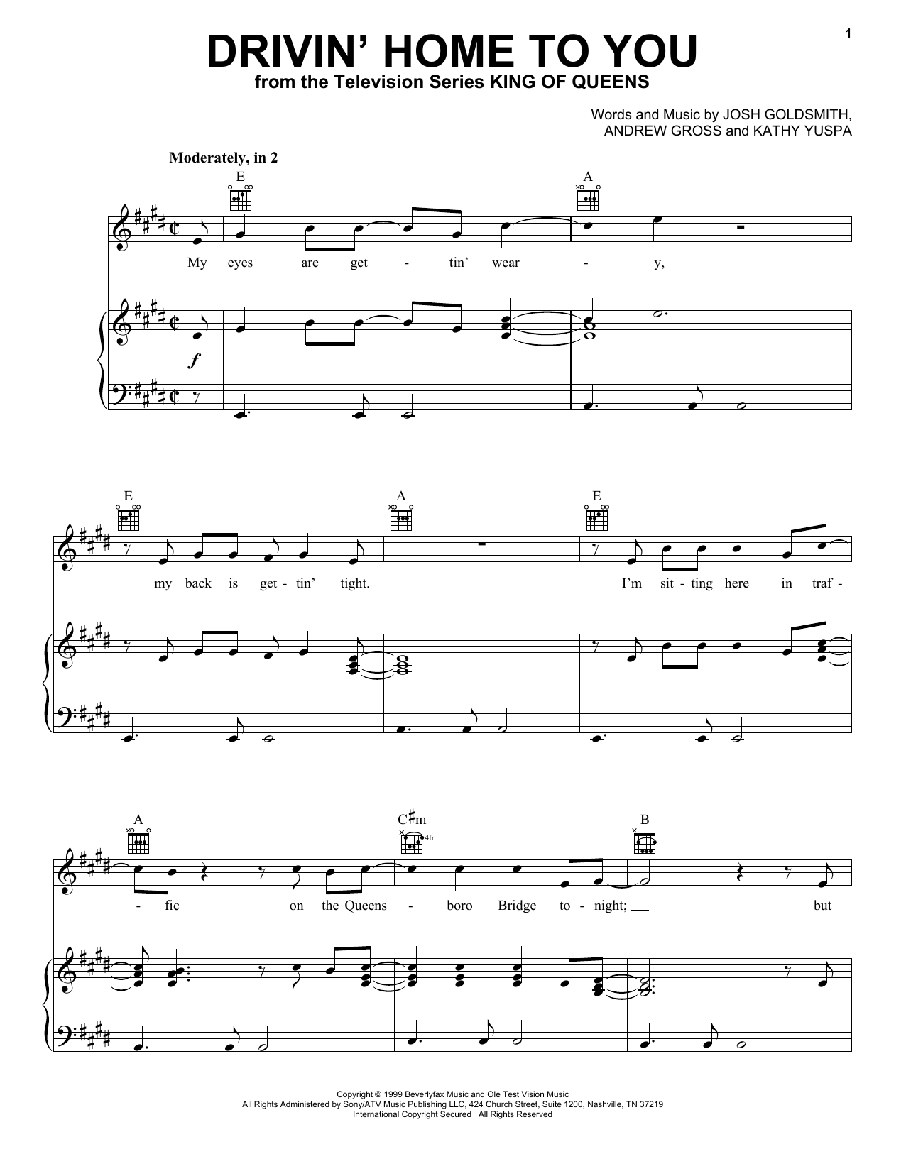 Billy Vera Drivin' Home To You (from King of Queens) Sheet Music