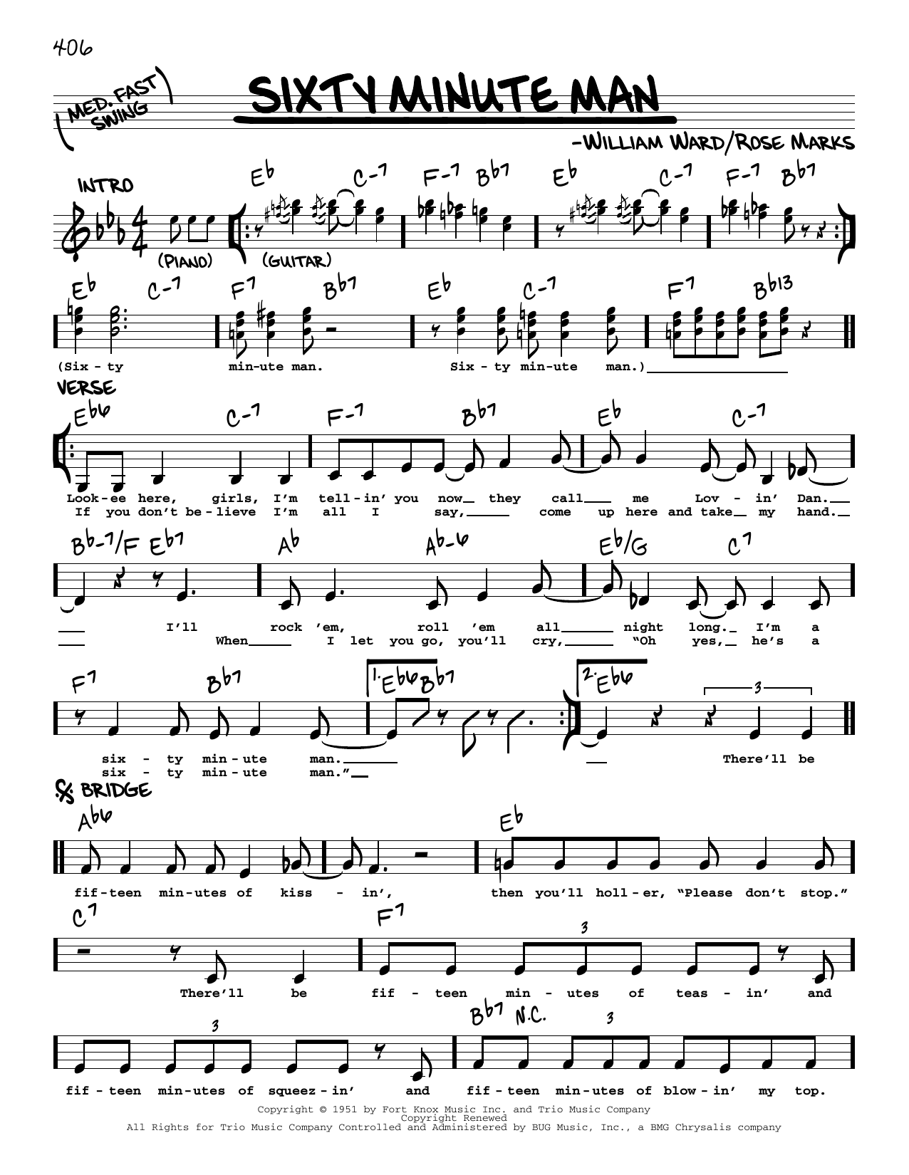 Billy Ward and his Dominoes Sixty Minute Man Sheet Music
