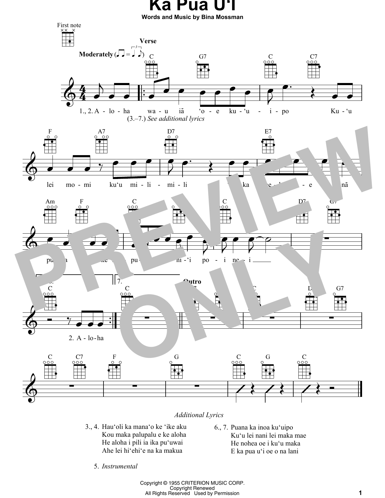 Bina Mossman Ka Pua U'I Sheet Music