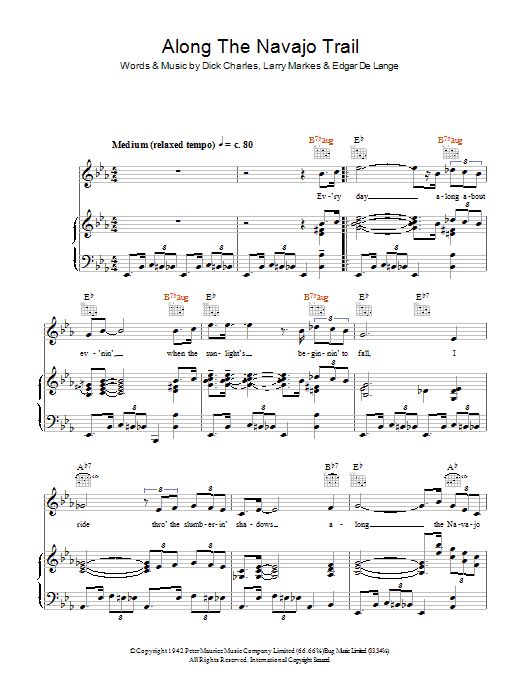 Bing Crosby Along The Navajo Trail Sheet Music