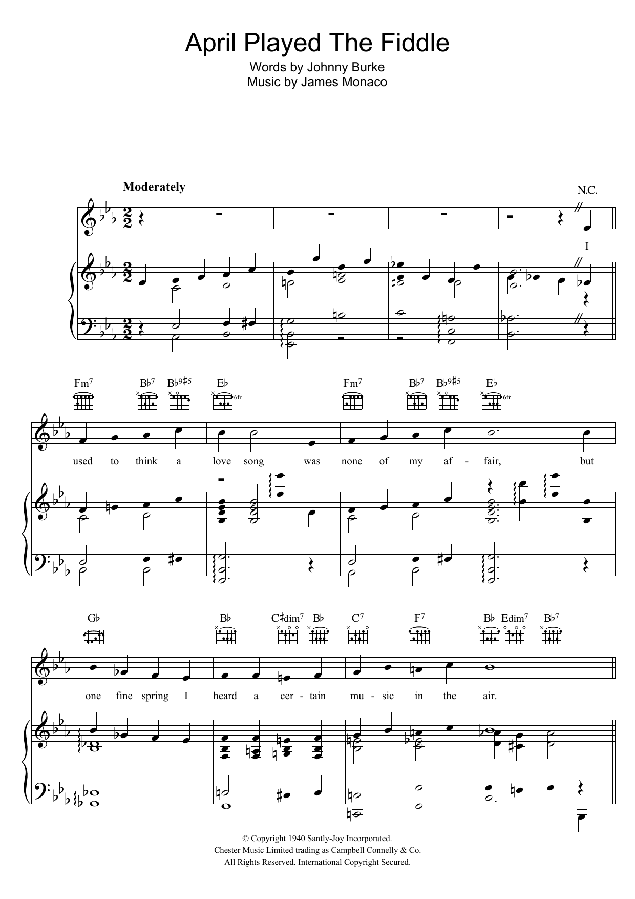 Bing Crosby April Played The Fiddle Sheet Music
