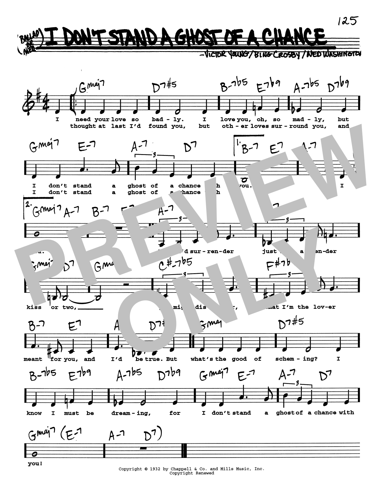 Bing Crosby I Don't Stand A Ghost Of A Chance With You (Low Voice) Sheet Music