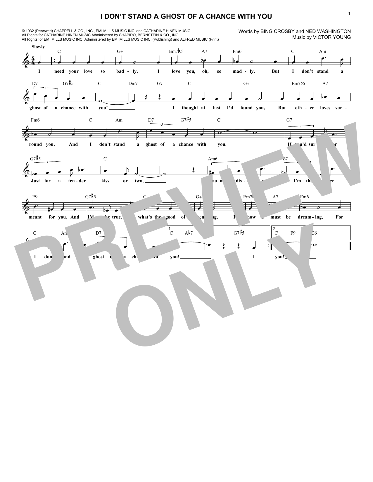 Bing Crosby I Don't Stand A Ghost Of A Chance With You Sheet Music