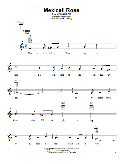 Bing Crosby Mexicali Rose Sheet Music
