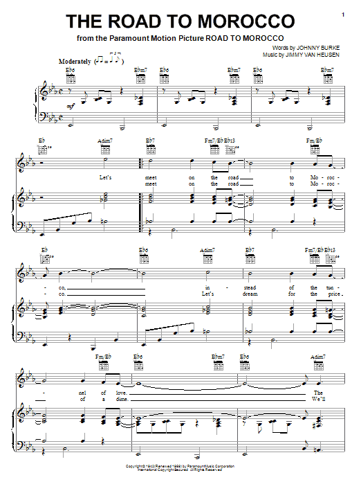 Bing Crosby The Road To Morocco Sheet Music
