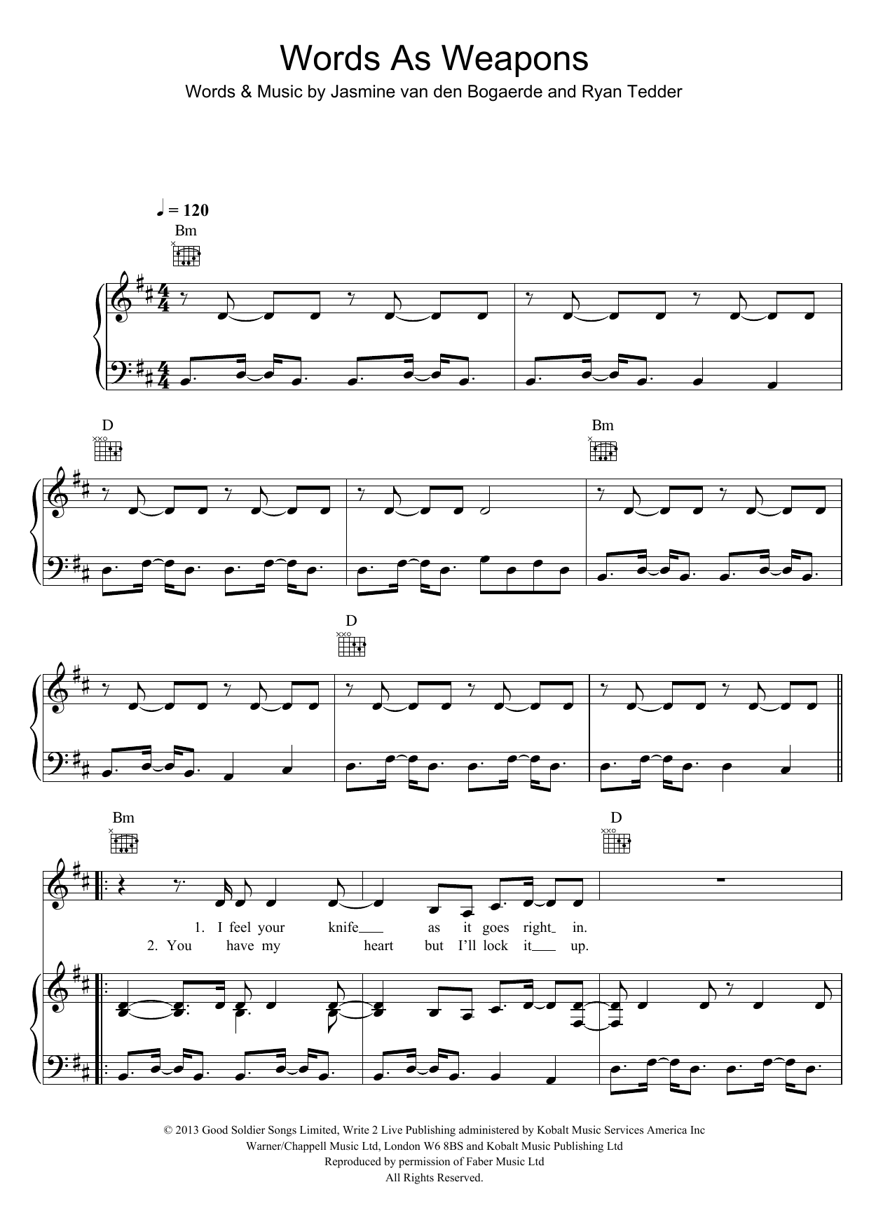 Birdy Words As Weapons Sheet Music