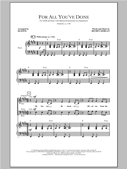BJ Davis For All You've Done Sheet Music