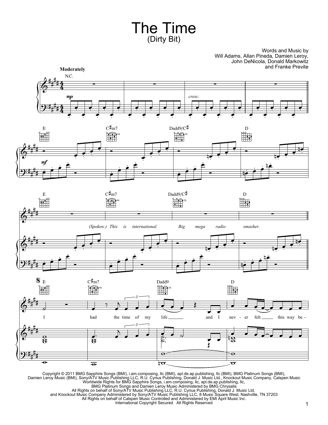 Black Eyed Peas The Time (Dirty Bit) Sheet Music
