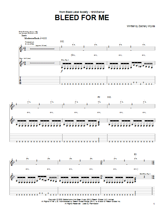 Black Label Society Bleed For Me Sheet Music