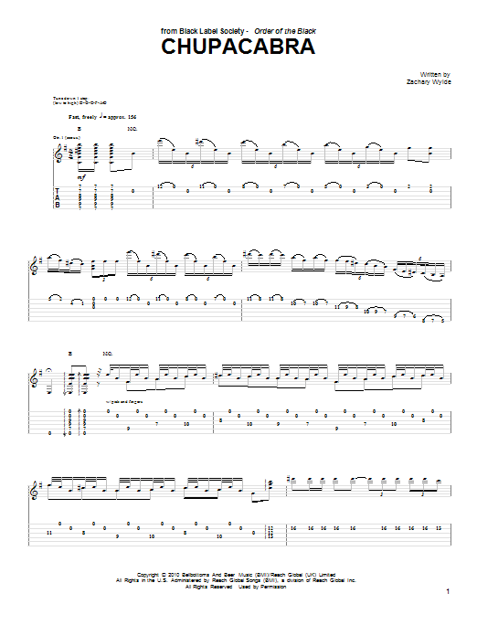 Black Label Society Chupacabra Sheet Music