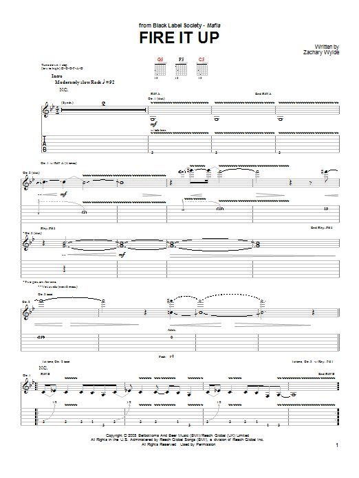 Black Label Society Fire It Up Sheet Music