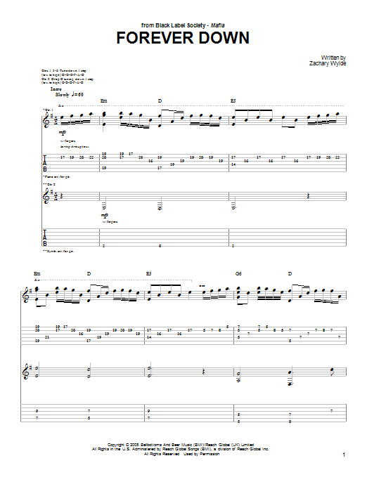 Black Label Society Forever Down Sheet Music