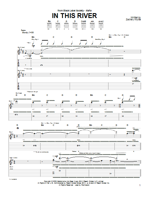 Black Label Society In This River Sheet Music