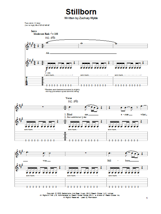 Black Label Society Stillborn Sheet Music