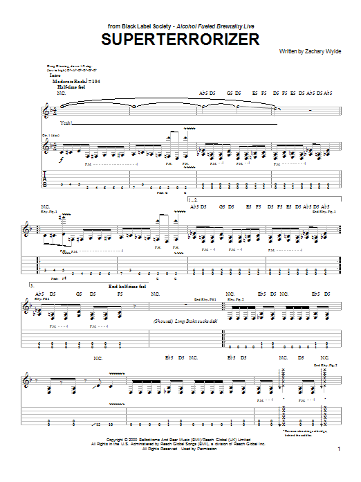 Black Label Society Superterrorizer Sheet Music