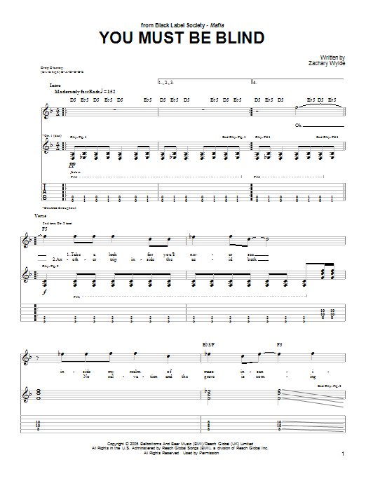 Black Label Society You Must Be Blind Sheet Music