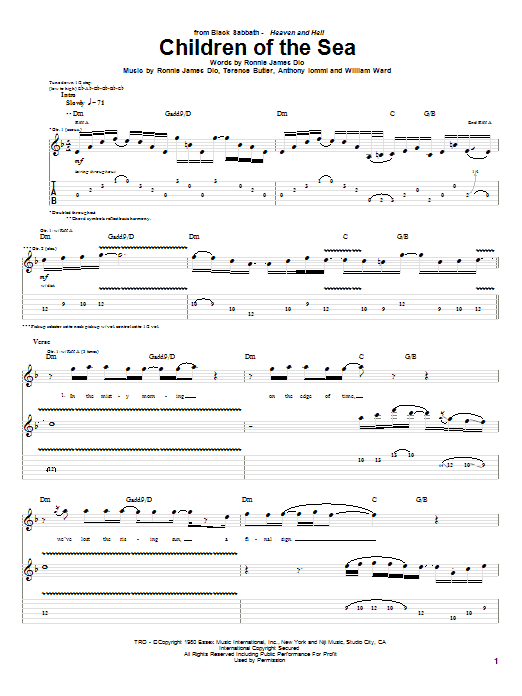 Black Sabbath Children Of The Sea Sheet Music