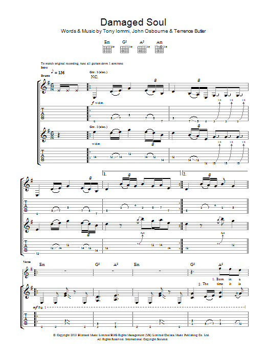 Black Sabbath Damaged Soul Sheet Music