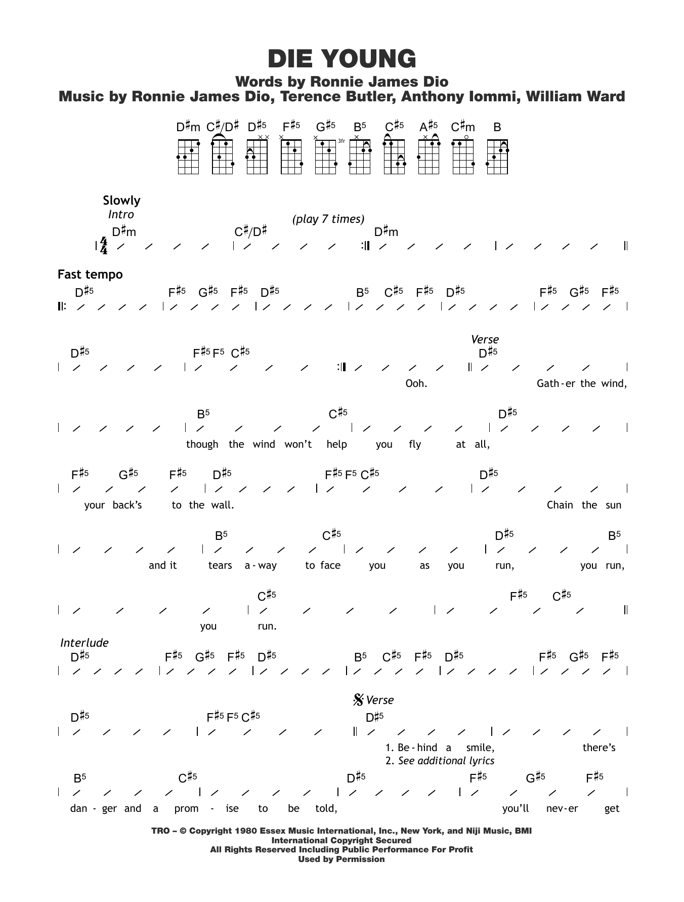 Black Sabbath Die Young Sheet Music