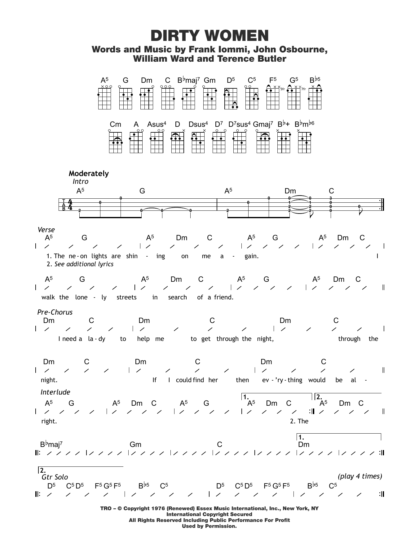 Black Sabbath Dirty Women Sheet Music