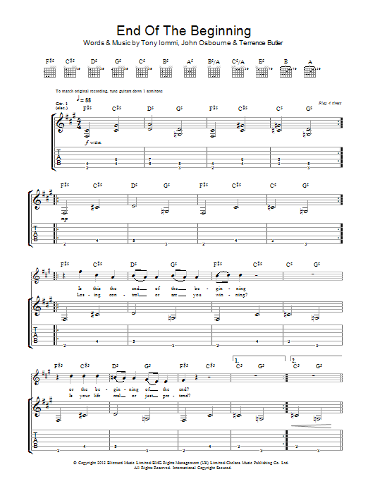 Black Sabbath End Of The Beginning Sheet Music