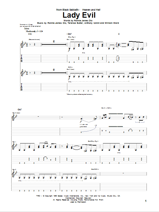 Black Sabbath Lady Evil Sheet Music