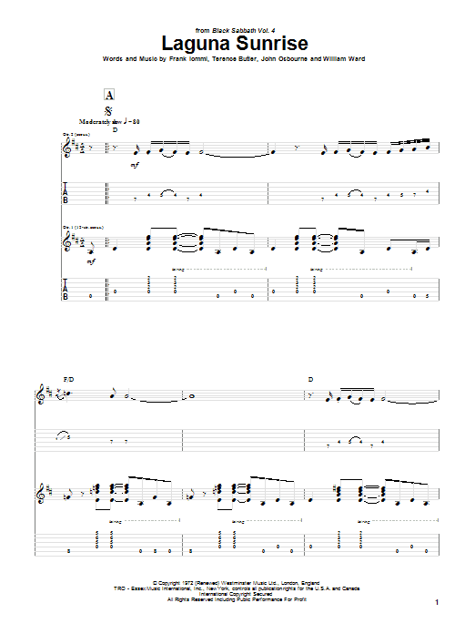 Black Sabbath Laguna Sunrise Sheet Music