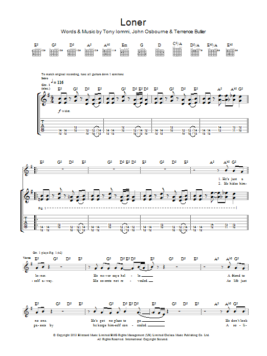 Black Sabbath Loner Sheet Music
