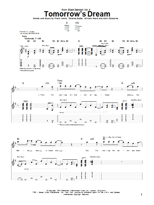 Black Sabbath Tomorrow's Dream Sheet Music