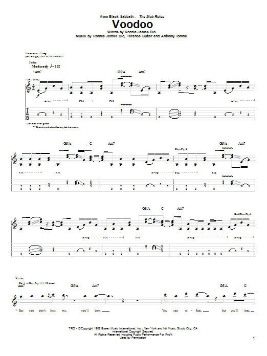 Black Sabbath Voodoo Sheet Music