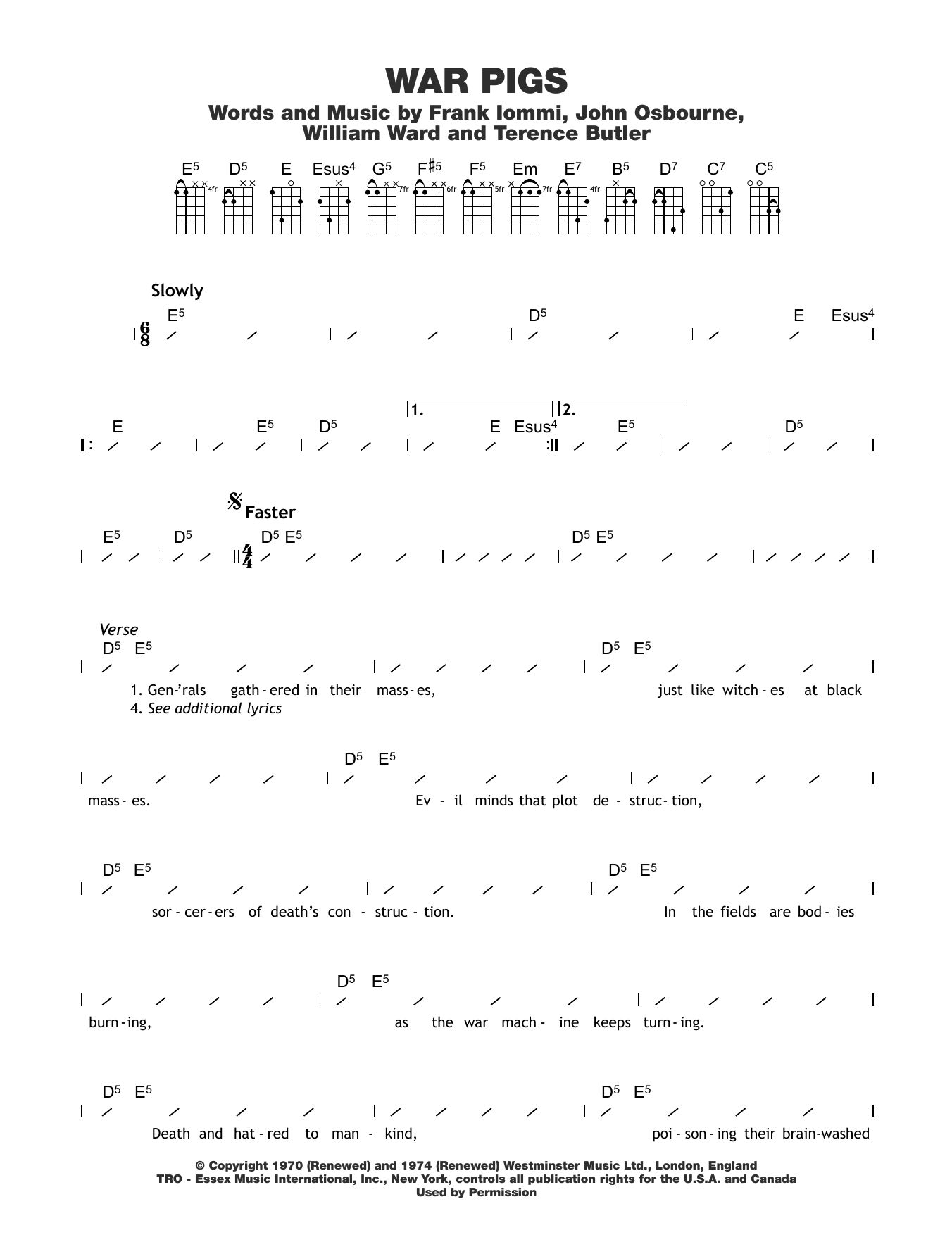 Black Sabbath War Pigs Sheet Music