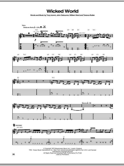 Black Sabbath Wicked World Sheet Music