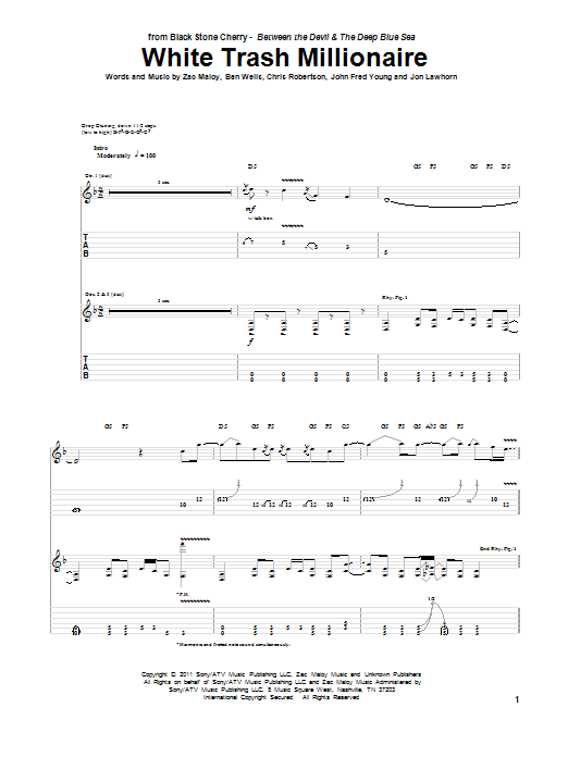 Black Stone Cherry White Trash Millionaire Sheet Music