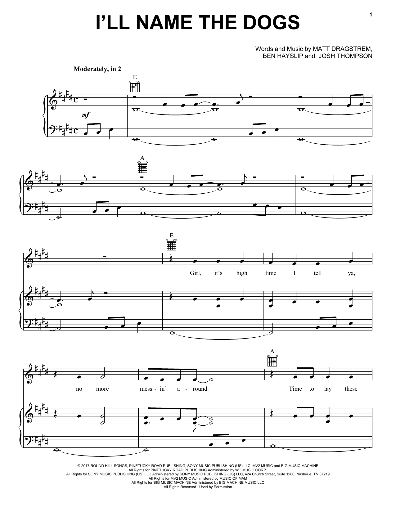 Blake Shelton I'll Name The Dogs Sheet Music